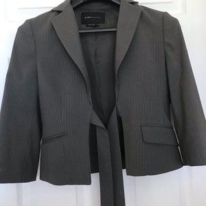 BCBG Grey Blazer Jacket XXS, tie front 3/4 sleeves